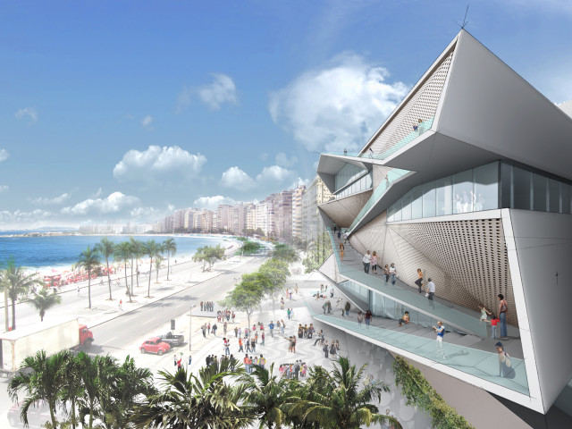 Museum of Image and Sound, exterior view looking along Copacabana, ©Diller Scofidio + Renfro.