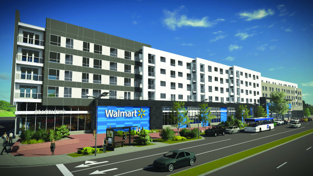 Proposed mixed-use Walmart by Hickok Cole Architects.